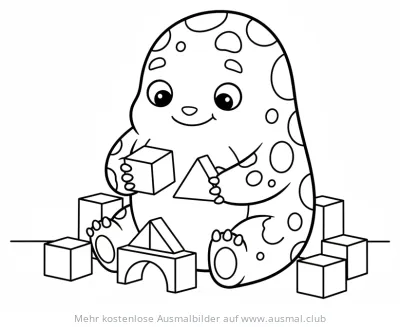 Monster mit Punkten spielt mit Bauklötzen Ausmalbild
