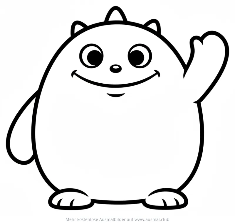 Rundes, freundliches Monster Ausmalbild, das winkt