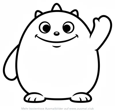 Rundes, freundliches Monster Ausmalbild, das winkt