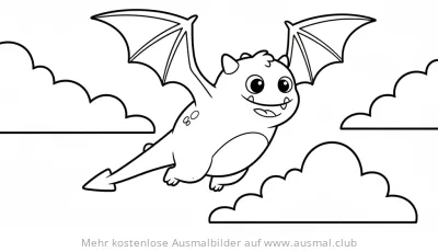 Fliegendes Monster mit Flügeln umgeben von Wolken Ausmalbild