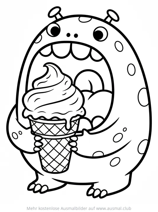 Monster mit Eiswaffel Ausmalbild