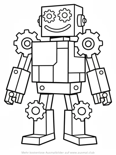 Roboter Ausmalbild mit Zahnrädern