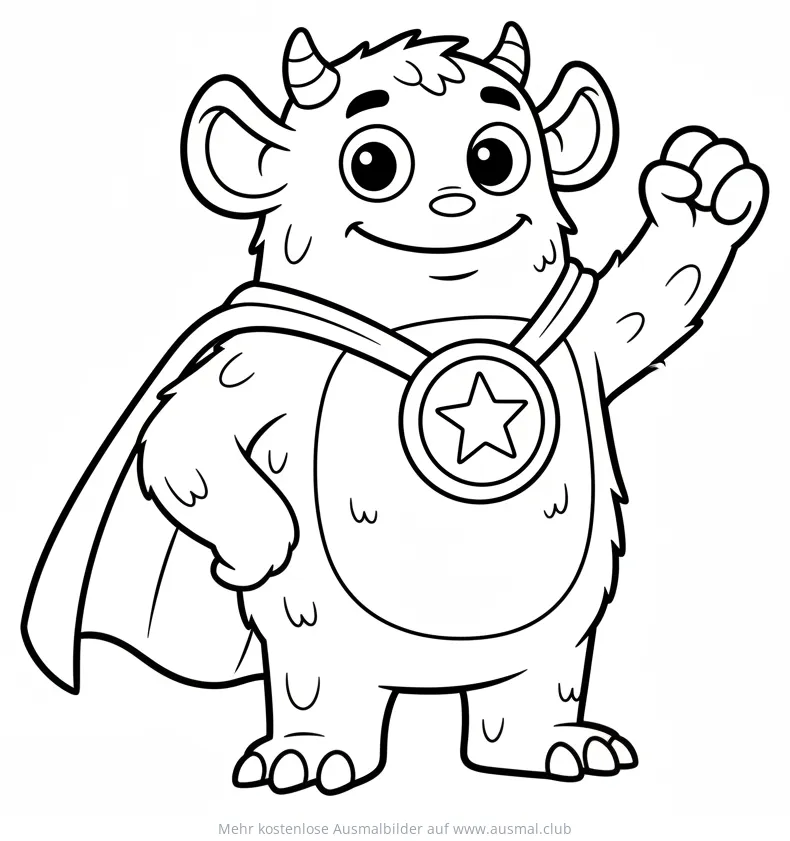 Monster Superheld mit Umhang und Sternenmedaille Ausmalbild