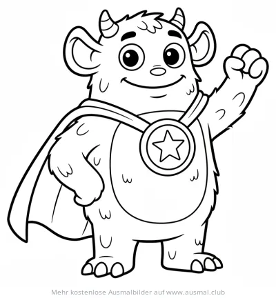 Monster Superheld mit Umhang und Sternenmedaille Ausmalbild