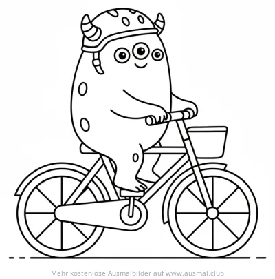 Monster mit Fahrrad und Helm Ausmalbild