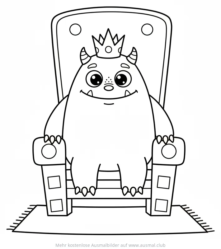 Monster mit Krone sitzt auf Thron Ausmalbild