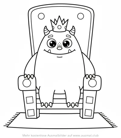 Monster mit Krone sitzt auf Thron Ausmalbild