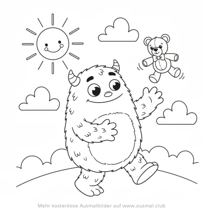 Freundliches Monster mit Teddybär Ausmalbild