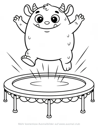 Monster springt auf Trampolin Ausmalbild