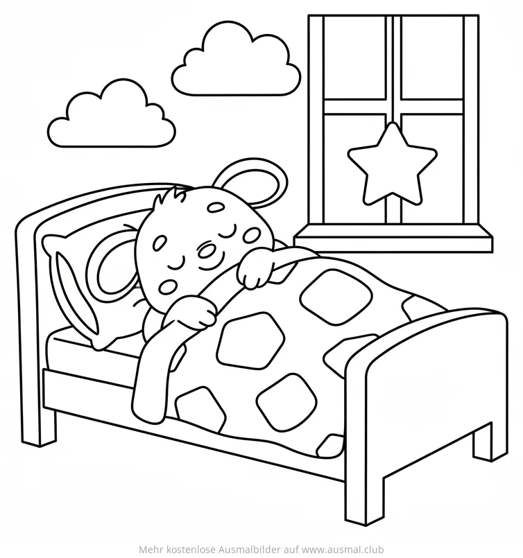 Schlafendes Monster im Bett Ausmalbild