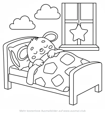 Schlafendes Monster im Bett Ausmalbild