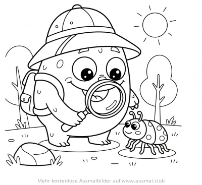 Monster Entdecker mit Lupe und Marienkäfer Ausmalbild