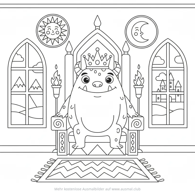 Monster König sitzt auf Thron Ausmalbild