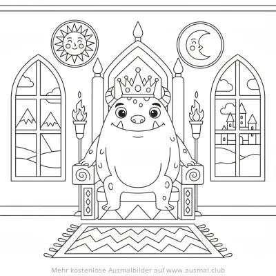 Monster König sitzt auf Thron Ausmalbild