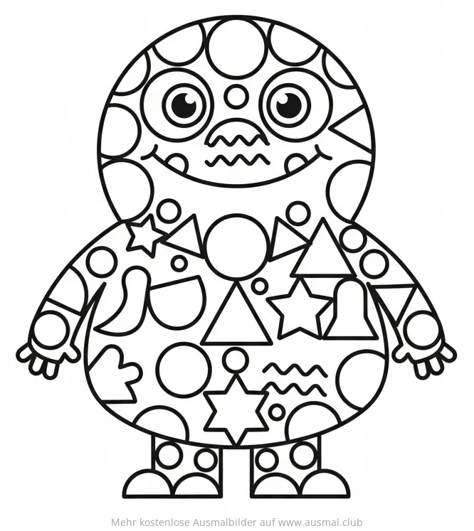 Monster Ausmalbild mit Kreisen, Sternen und Dreiecken