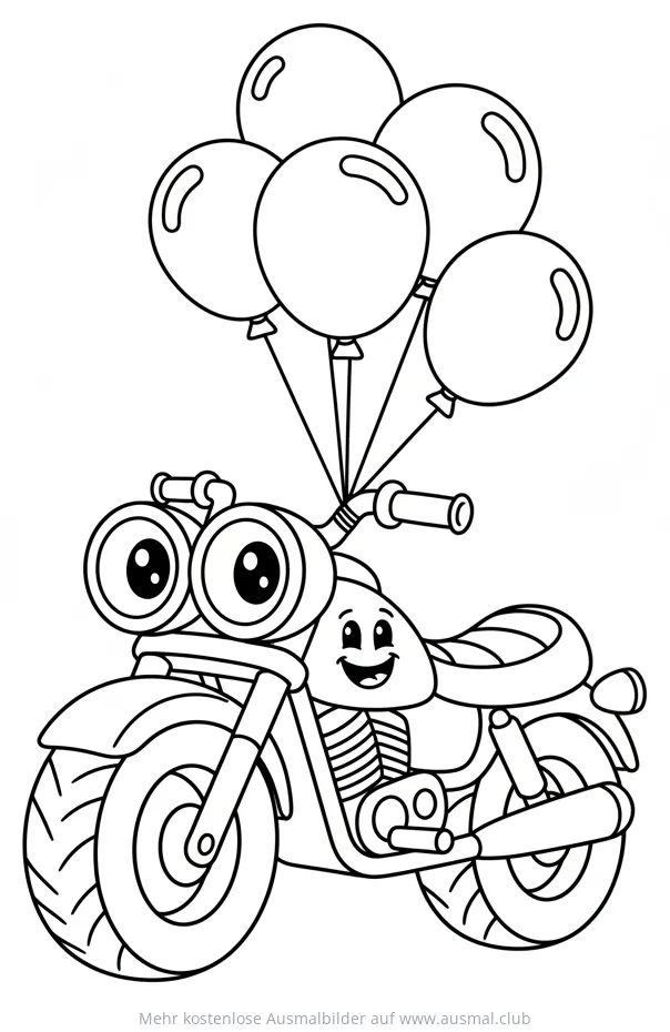 Cartoon Motorrad mit Ballons Ausmalbild