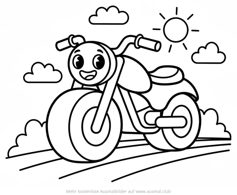 Cartoon Motorrad Ausmalbild mit Gesicht