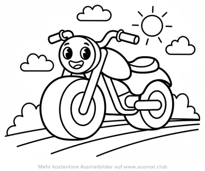 Cartoon Motorrad Ausmalbild mit Gesicht