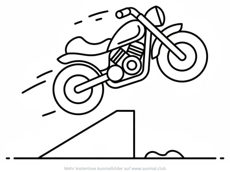 Motorrad springt über Rampe Ausmalbild