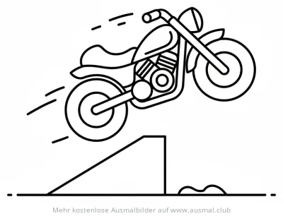 Motorrad springt über Rampe Ausmalbild