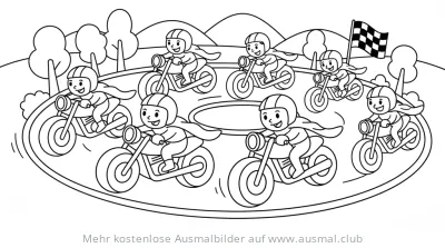 Motorradrennen Ausmalbild mit Kindern als Rennfahrer