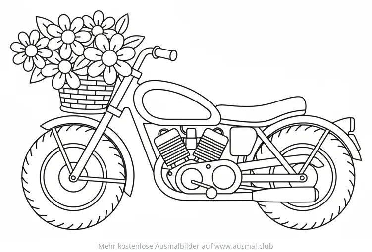 Motorrad mit Blumenkorb Ausmalbild
