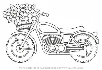 Motorrad mit Blumenkorb Ausmalbild