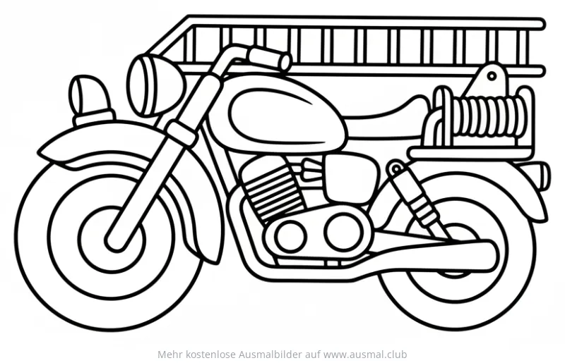 Feuerwehr Motorrad mit Leiter und Seilwinde Ausmalbild