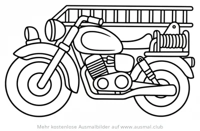 Feuerwehr Motorrad mit Leiter und Seilwinde Ausmalbild