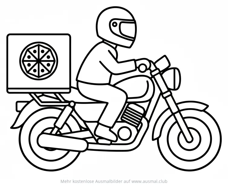Motorradfahrer mit Pizza-Lieferbox Ausmalbild