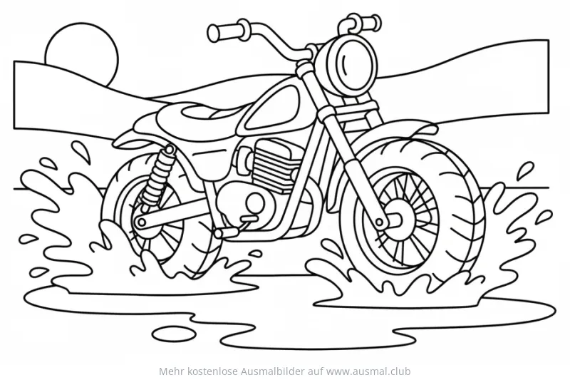 Motorrad fährt durch Matsch Ausmalbild