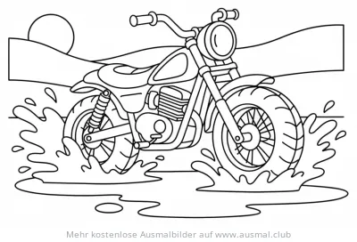Motorrad fährt durch Matsch Ausmalbild