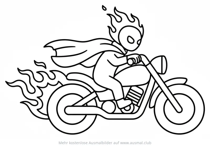Geist fährt Motorrad mit Flammen Ausmalbild