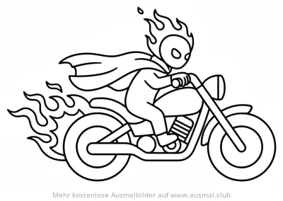 Geist fährt Motorrad mit Flammen Ausmalbild