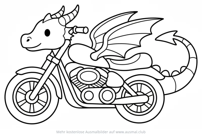 Drachen auf Motorrad Ausmalbild