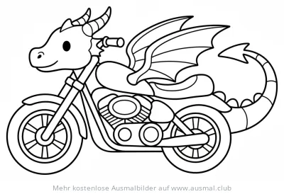Drachen auf Motorrad Ausmalbild