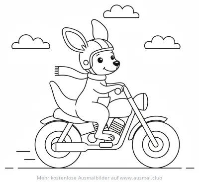 Känguru mit Helm auf Motorrad Ausmalbild