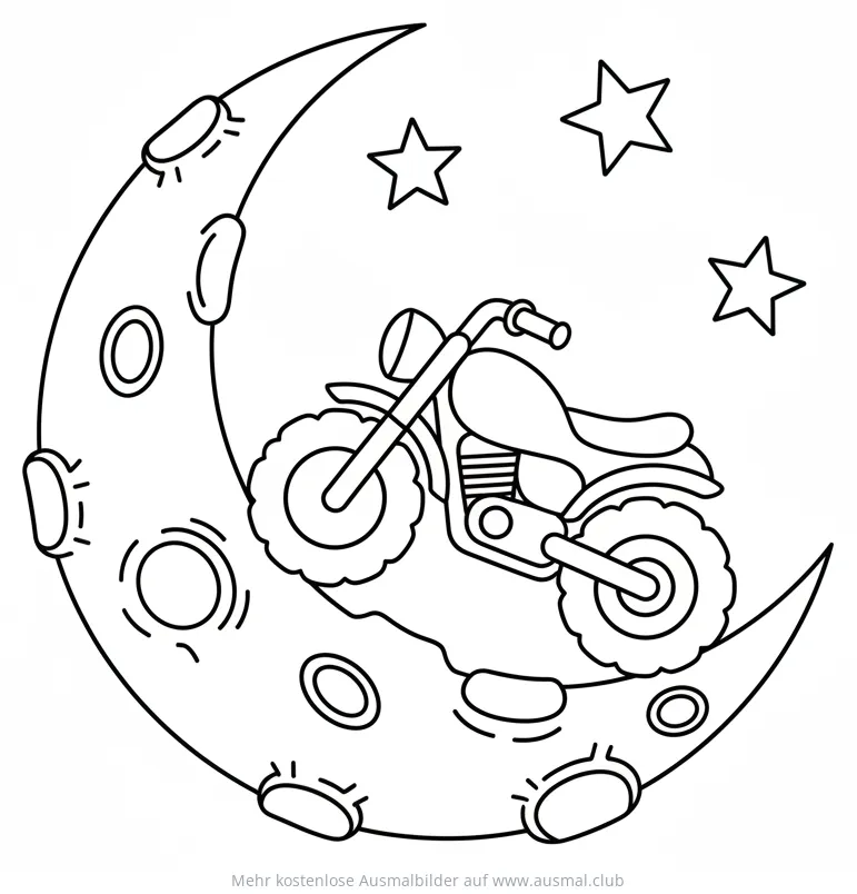 Motorrad auf dem Mond Ausmalbild mit Sternen