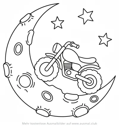 Motorrad auf dem Mond Ausmalbild mit Sternen