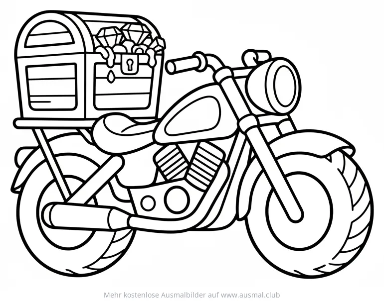 Motorrad mit Schatztruhe Ausmalbild