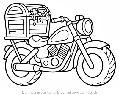 Motorrad mit Schatztruhe Ausmalbild