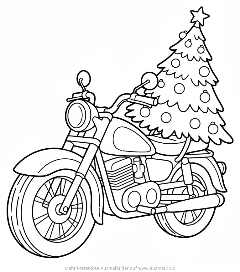 Motorrad mit Weihnachtsbaum Ausmalbild