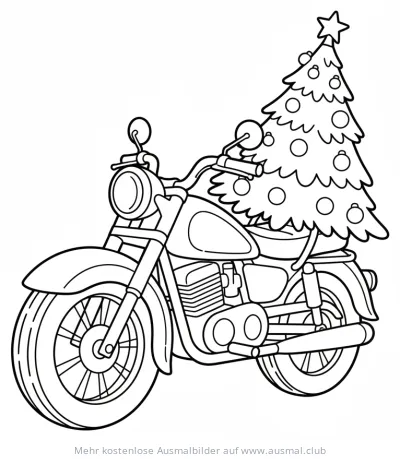 Motorrad mit Weihnachtsbaum Ausmalbild