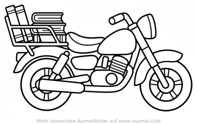 Motorrad mit Gepäckträger und Büchern Ausmalbild