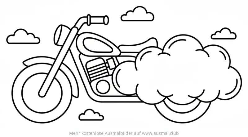 Motorrad Ausmalbild mit Wolken und Regenbogen