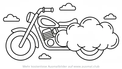 Motorrad Ausmalbild mit Wolken und Regenbogen