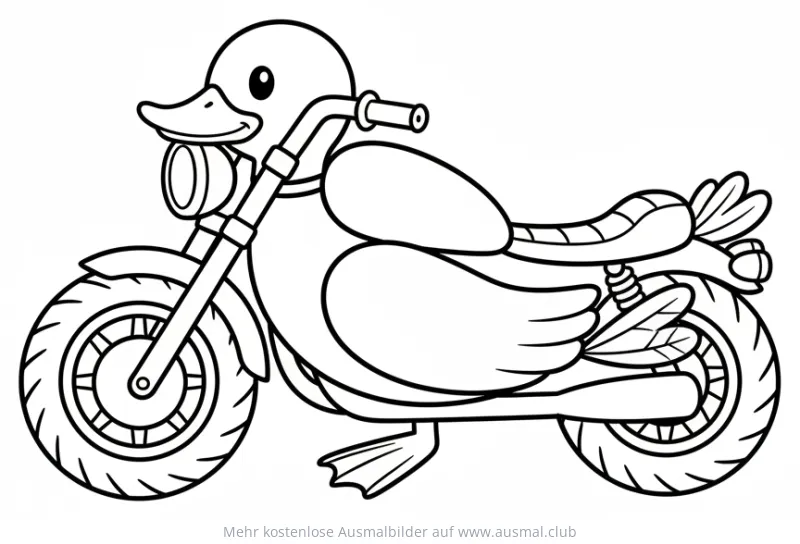 Ente auf Motorrad Ausmalbild