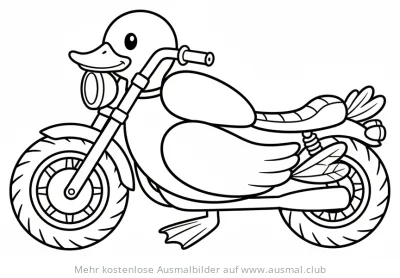 Ente auf Motorrad Ausmalbild