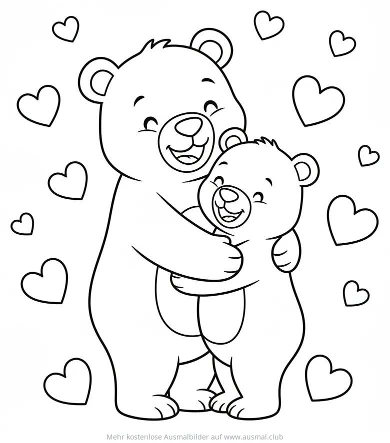 Mutter Bär mit Jungem und Herzen Ausmalbild