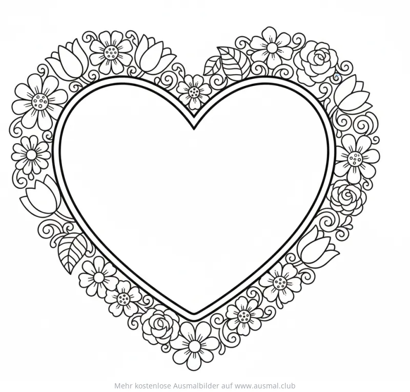 Blumenherz Ausmalbild zum Muttertag